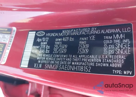 2022 Hyundai Tucson Sel из США, поврежденный, VIN 5NMJF3AE0NH118152